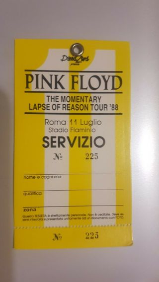 Pink Floyd Rome 11 July 1988 Rare Concert Pass Tour Really