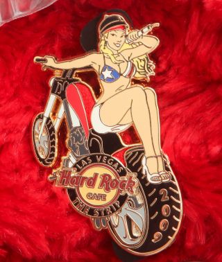 Hard Rock Cafe Pin Las Vegas Motorcycle Girl Chopper Usa Flag Bikini Up Biker 3