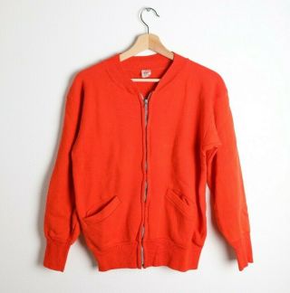 Vintage 1950s E & W Bright Orange Full Zip Sweatshirt All Cotton Size S/m
