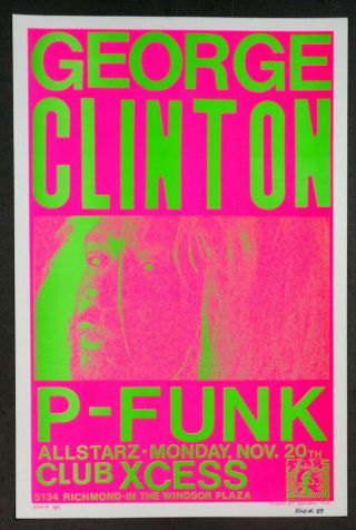 Kozik Concert Poster - Signed George Clinton - P - Funk - Parliament Funkadelic - 11x17 - 89