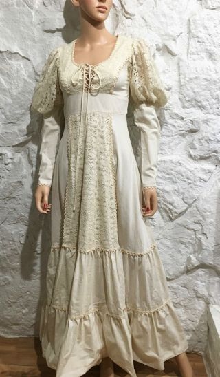 Vintage Gunne Sax Hippie Boho Victorian Prairie Maxi Dress Sz 7 Cotton Lace