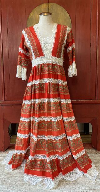 Vtg Praire Dress Cottage Core Gunne Sax - Inspired Lace/cotton Blend Maxi Sz Small