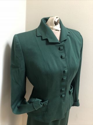 Vintage 1940’s Forest Green Arlene Norman Woman’s 2 Pc Skirt Jacket Suit 36