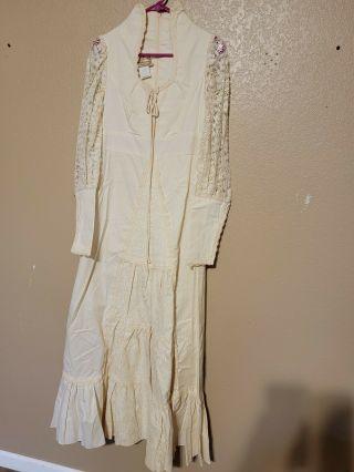 Vintage 70s Gunne Sax By Jessica Cream Beige Cotton Lace Wedding Dress Size 11