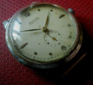 Vintage 1940s Oversized Bulla Antimagnetic 15 J.  Swiss Made Running Wristwatch