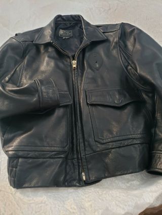 Vintage San Diego Factory Police Motorcycle Leather Jacket Black Size 44