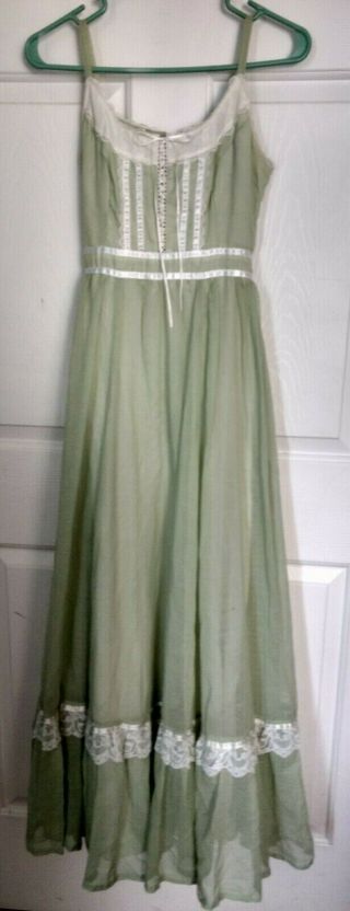 Vintage Gunne Sax Style Long Sage Green Dress Prairie Sundress 80s