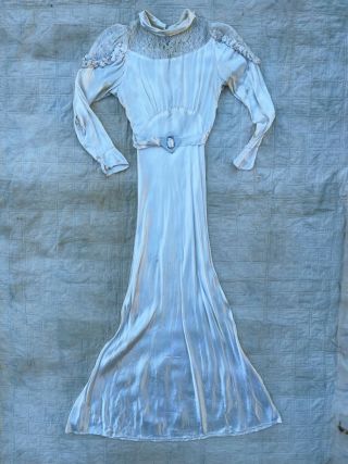 1930s 30s Rayon Satin Lace Wedding Gown