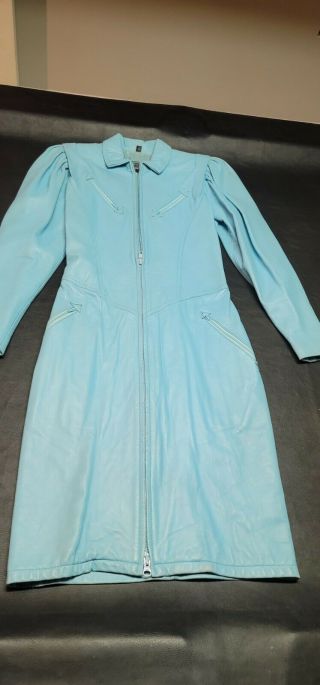 Vintage Michael Hoban North Beach Leather Turquoise Blue Dress Jacket Xs