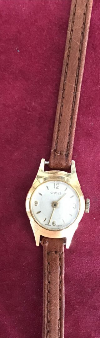 Vintage Oris Ladies Watch Mechanical Gold Plated Leather Strap