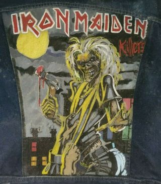 Heavy Metal Painted Denim Vest - Iron Maiden Killers 42r Metal Head Vest Vintage