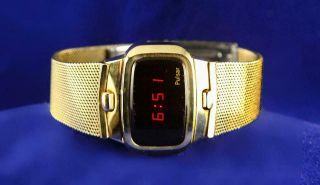 Vintage 1970s Pulsar P4 Executive Dress Quartz Led Watch,  14k Gf Case,