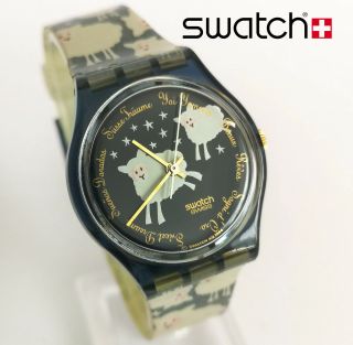 Vintage 1995 Collectible Swatch Gn150 Black Sheep Unisex Quartz Watch