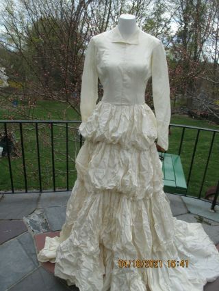 Vintage Candlelight Satin Bridal Wedding Gown Dress S