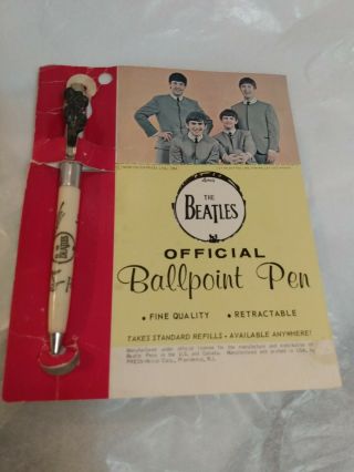 Vtg Beatles Official White Ballpoint Pen W/pewter Heads Pkg Photo