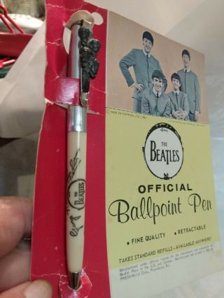 VTG Beatles Official White Ballpoint Pen w/Pewter Heads PKG Photo 3