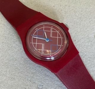 Vintage 1980s M Watch Mondaine Swiss Ladies Quartz Red Plastic Wrist Watch