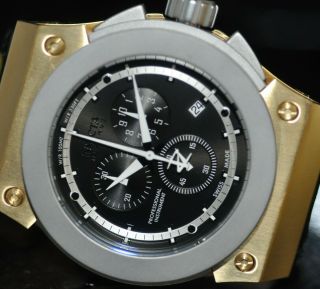 Invicta Mens Rare Akula Swiss Reserve Chrono Black Dial Black Leather Watch 1356