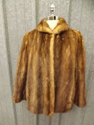 Vtg Warm Luxurious Brown Plush Mink Fur Coat L - Xl Short Length