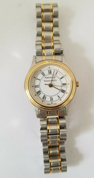 Vintage Tiffany & Co Portfolio Gold Two Tone Stainless Steel Ladies Watch