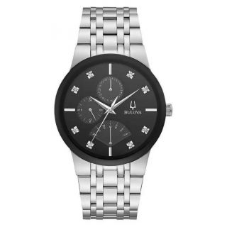 Bulova Mens Watch Silver Tone Stainless Steel Diamond Accented 96d148 $495