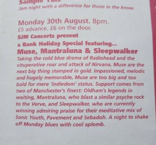 Muse Rare Aug 1999 Manchester Roadhouse Small Venue 4page Listings Foldout Flyer