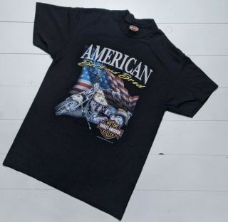 Vtg Harley Davidson 3d Emblem Single Stitch L American Born And Bred Blank Back