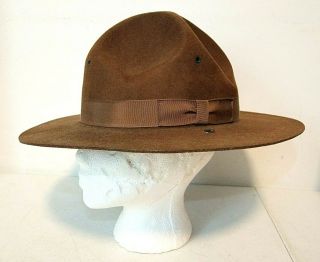 Vintage Wwii Era Military Drill Sergeant Campaign Hat,  Brown Wool Felt,  Large