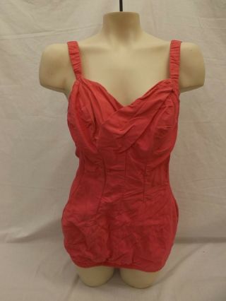 Vtg 1950s Catalina Pink One Piece Open Back Swimsuit 12/34 Pin - Up Bombshell