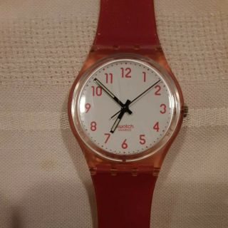 Vintage Swatch Watch Pink,  Clear & White Wristwatch.  Fresh Battery.  " Running "
