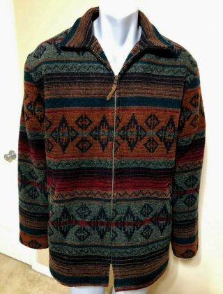 Vintage Ll Bean Wool Blend Southwest Aztec Coat - L/xl Tall - Made In Usa