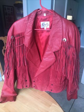 Vintage Rust/red Suede Leather Jacket Fully Lined W/ Fringe: Size 14 Small