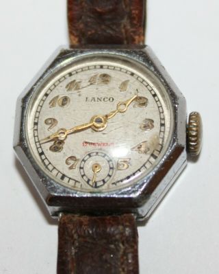 Lanco 15 Jewels Sub Dial Ladies Vintage Wrist Watch Running Hexagonal Milit