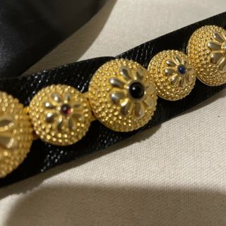 Vintage Judith Leiber Black Snake Skin Jeweled Adjustable Belt 29 " - 35”