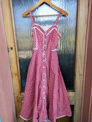 Vintage 1970s Gunne Sax Style Pink Sweetheart Sundress Cottagecore Small