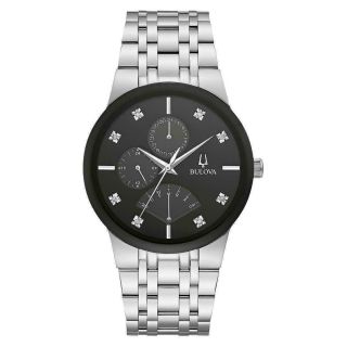Bulova Men’s Stainless Steel Diamond Black Dial Silver Watch 96d148 ($395 Msrp)