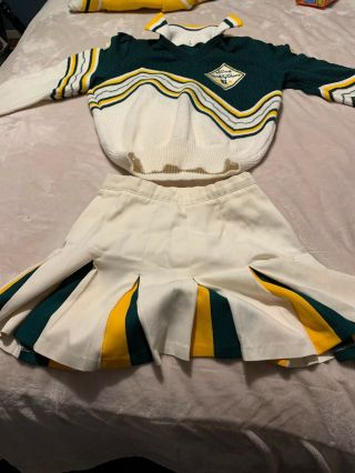 Gina Vintage Cheerleading Sweater/skirt Wool Green Cheer Knit Costume Cowboys