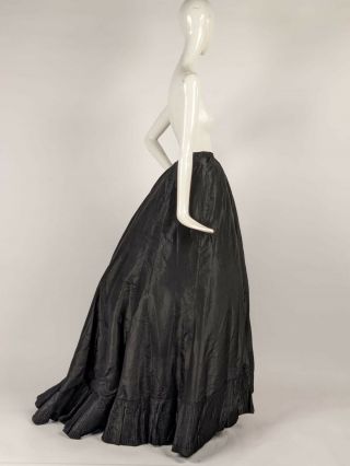 Victorian 1870’s Black Silk Taffeta Under Skirt For Dress W Train