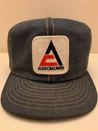 Vintage Allis Chalmers Patch Denim Trucker Hat Louisville Mfg Made In Usa