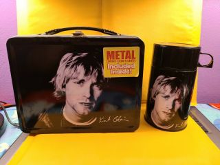 Nirvana Kurt Cobain Metal Lunch Box With Matching Thermos Neca Brand 2001 Rare
