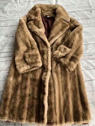 Vintage Tissavel France Brown Faux Fur Coat Womens Sm - Med French Simulation Fur