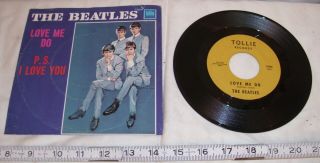 The Beatles 45 Record Love Me Do & P.  S.  I Love You Picture Sleeve Tollie Records