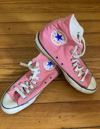 Pink Made In Usa 1980s Vintage Pink Converse High Top Mens 6.  5 Womens 8
