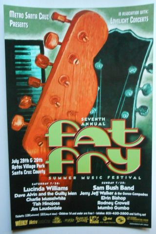 7th Annual Fat Fry Poster Jerry Jeff Walker Lucinda Williams Santa Cruz