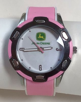 Ladies John Deere Watch With Pink White And Silver And Silicone Band C1a