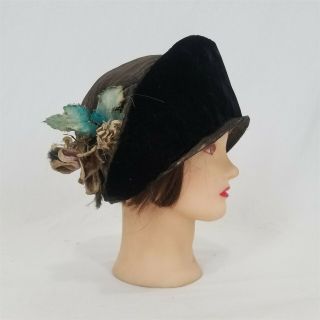 Vintage 1920s Flapper Cloche Metallic Fabric Velvet Fold Up Brim Bucket Hat