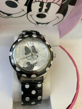 Walt Disney Minnie Mouse Polka Dot Black And White Watch