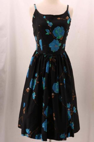 Vintage Blue Rose Floral Cotton Sundress By Charlotta Of California,  1950s Dress