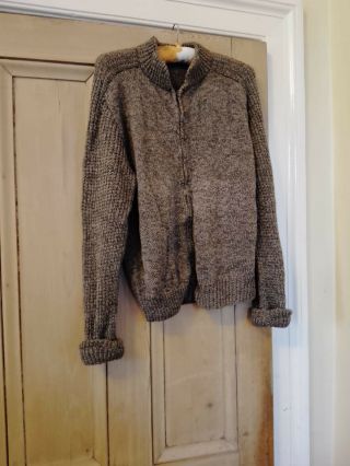 Vintage Mens Hand Knitted Wool Blend Zip Up Cardigan Size M