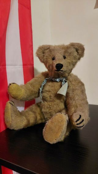 Antique Early 1900s Unsigned Straw Filled Teddy Bear,  13 " Inches Possibly Steif